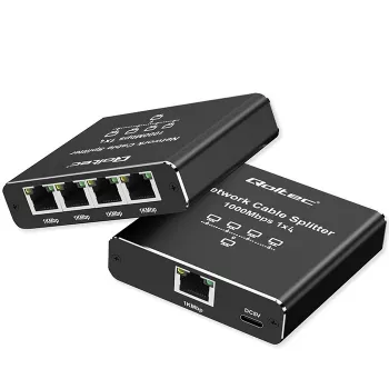 Ethernet Mini Switch QOLTEC 52293 1x4 RJ45, unmanaged Netzwerk-Splitter 1-in 4-out