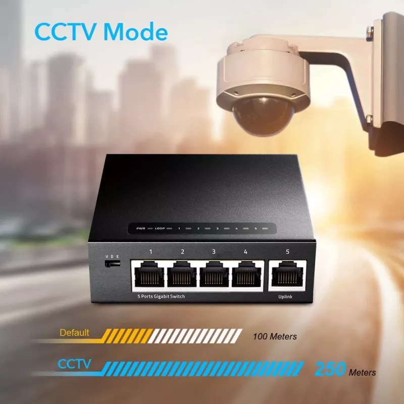 Netzwerk-Switch Cudy GS105 — 5-Port-Gigabit-Ethernet (10/100/1000), schwarz, 5 V DC Netzteil enthalten