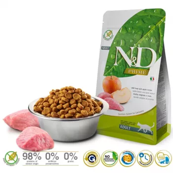 Trockenfutter für Katzen Farmina N&D Prime Adult 5 kg — Hirsch & Apfel, Protein 44%, Fett 20%