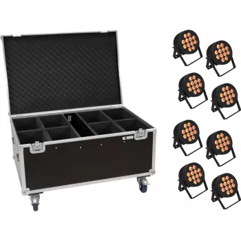 LED-PAR-Lichterset EUROLITE 20000881 — 8 Scheinwerfer, 12x8W QCL, inklusive Flightcase mit Rollen