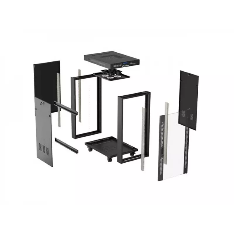 Netzwerkschrank LANBERG 19 Zoll 24HE 600x800 mm schwarz mit Glastür und LCD-Ausschnitt (flach Pack) v2