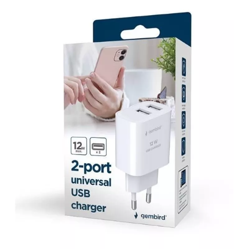 Ladegerät Gembird TA-UC-2A12-01 Indoor AC 2.4A 2 USB Weiß