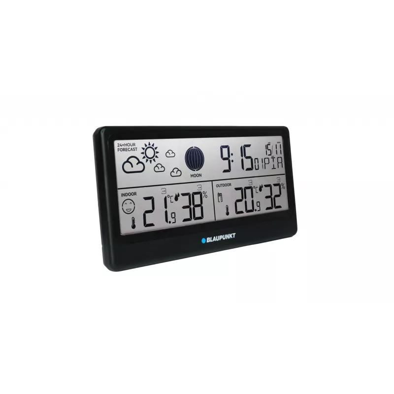 Wetterstation BLAUPUNKT WS20BK — Anzeige für Innen-/Außentemperatur & Luftfeuchtigkeit, schwarz, 1 Sensor, LCD, batteriebetrieben