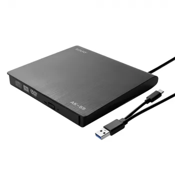 SAVIO AK-59 Externer schlanker CD/DVD-Brenner R/RW - USB-C/USB-A, schwarz