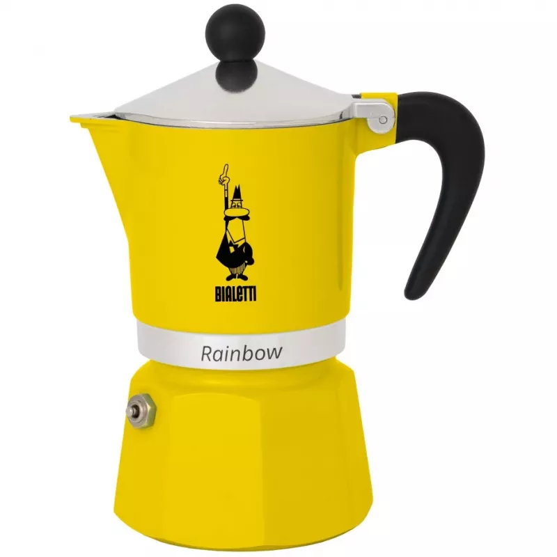 Moka-Kanne Bialetti Rainbow Schwarz/Gelb — Espressokocher aus Aluminium für den Herd, 1 Stück