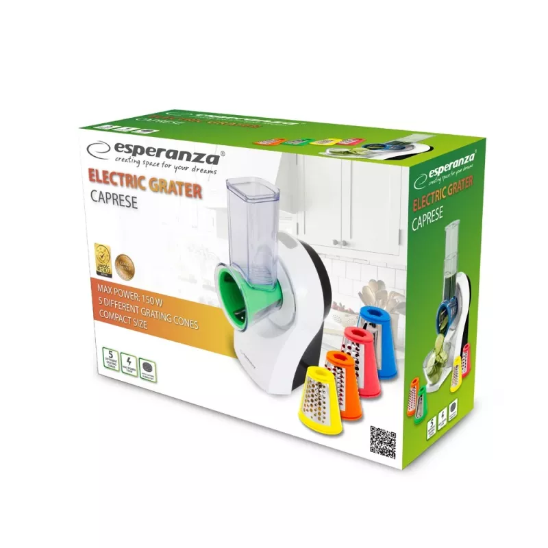 Elektrische Reibe ESPERANZA EKM026, 150 W, AC 220–240 V, 5 Walzen, Kunststoffgehäuse, mehrfarbig