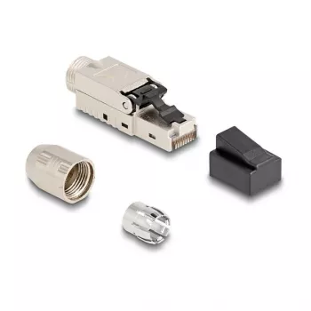 DeLOCK RJ45-Stecker, feldkonfektionierbar Cat.6A mit Kabelverschraubung und Staubschutzkappe