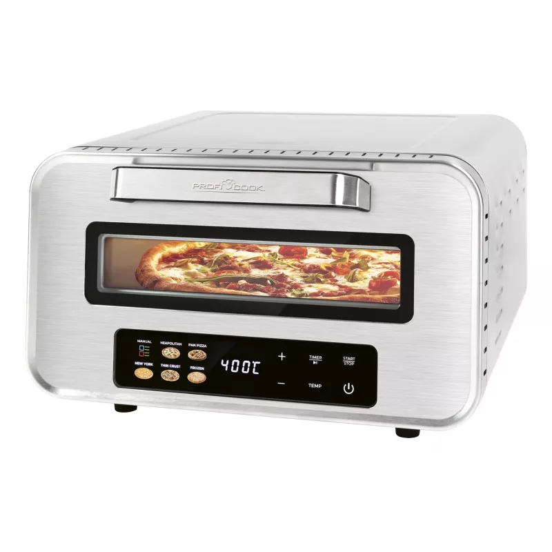 Pizzabackgerät ProfiCook PC-PO 1323 – Tisch-Pizzaofen, 1 Pizza, 2100 W, Edelstahl, digitaler Timer