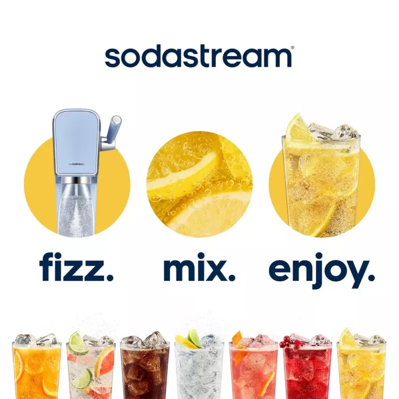 Sodabereiter SODASTREAM Art Blue Steel — 1 L Kunststoffflasche, 60 L Karbonator, 173×245×430 mm