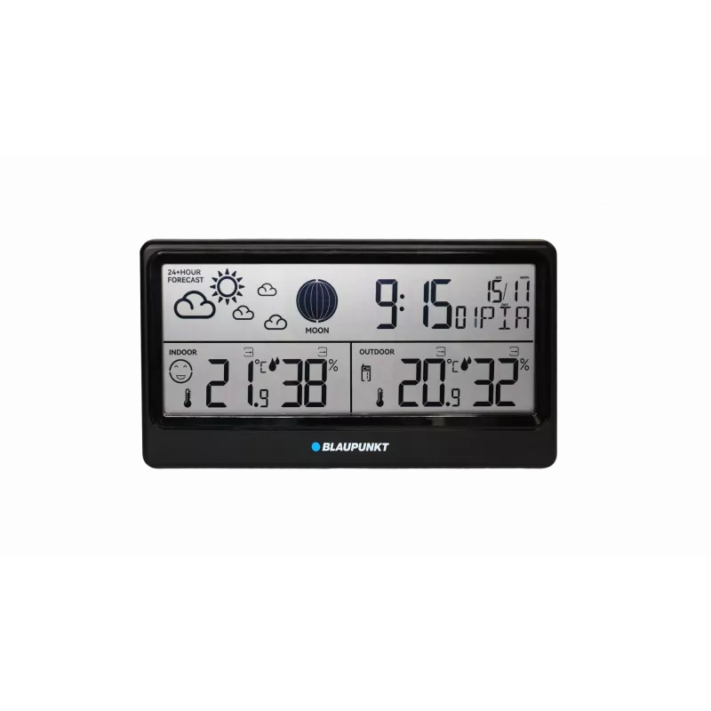 Wetterstation BLAUPUNKT WS20BK — Anzeige für Innen-/Außentemperatur & Luftfeuchtigkeit, schwarz, 1 Sensor, LCD, batteriebetrieben