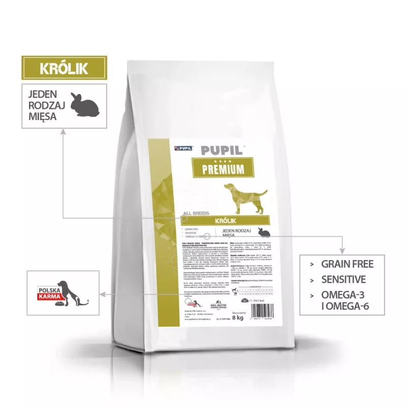 PUPIL Premium All Breeds Rabbit - Trockenfutter für Hunde - 8 kg