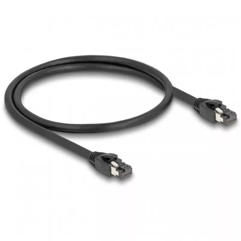 Delock - Patchkabel - RJ-45 (M) zu RJ-45 (M) - 50 cm - 7,5 mm - SFTP, PiMF - CAT 8.1 - halogenfrei, Zugentlastung - Schwarz (80232)