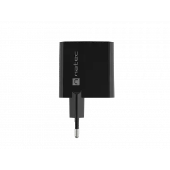 Kabelgebundes Mobilgeräte-Ladegerät NATEC NUC-2143, 45 W, USB-C PD 3.0 + USB-A QC 3.0, 110–240 V, Schwarz