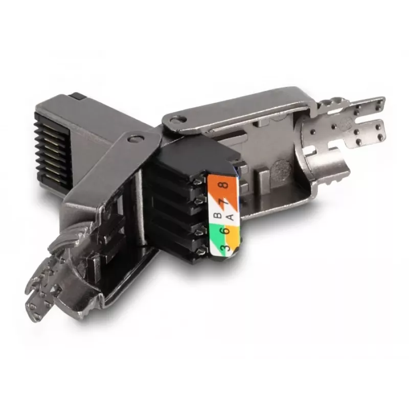 Netzwerkkabel DeLOCK RJ45 Stecker Cat.8.1 STP werkzeugfrei Schwarz
