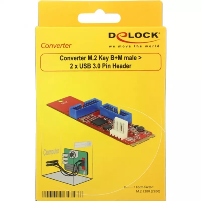Delock Konverter M.2 Key B+M Stecker > 2 x USB 3.0 Pinleiste - USB-Adapter - M.2-Karte - USB 3.0 (intern) x 2 (62843)