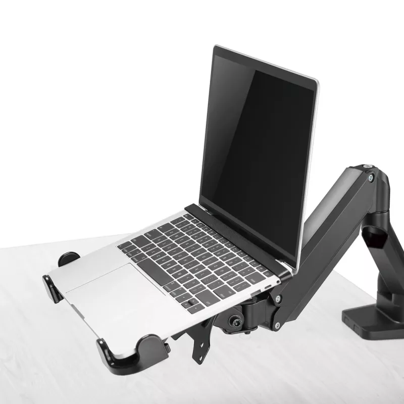 Notebook-Schreibtischhalterung MACLEAN MC-836 — höhenverstellbar, ergonomisches Design, schwarz, für horizontale Laptop-Nutzung (58,5×236×320 mm)