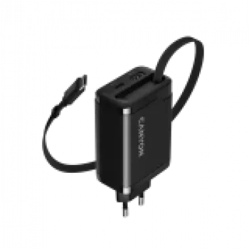 Ladegerät CANYON OnCharge 65RC mit integriertem USB-C-Kabel, 65 W, 1x PD, 1x QC, EU-Stecker, Schwarz