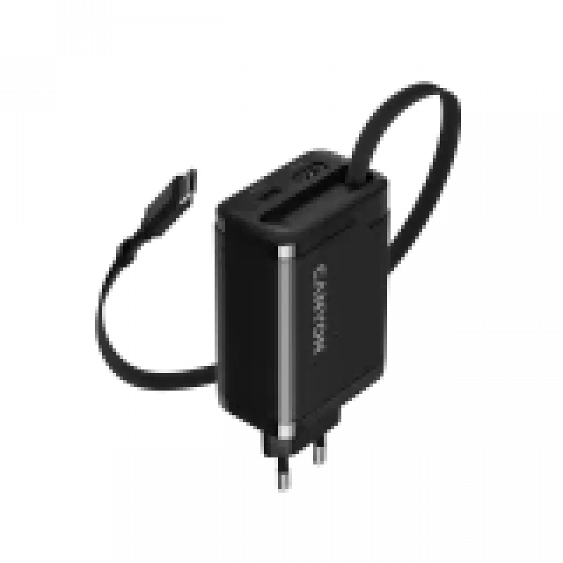 Ladegerät CANYON OnCharge 65RC mit integriertem USB-C-Kabel, 65 W, 1x PD, 1x QC, EU-Stecker, Schwarz