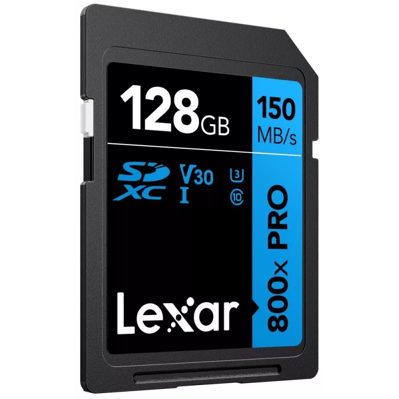 SDXC-Speicherkarte Lexar 128GB UHS-I 800xPRO Class 10 U3 V30 — 150 MB/s Lesen, 45 MB/s Schreiben, Schwarz