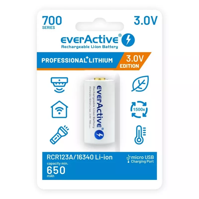 Wiederaufladbare Batterie everActive EV16340 700mAh 3V mit Micro-USB-Ladefunktion