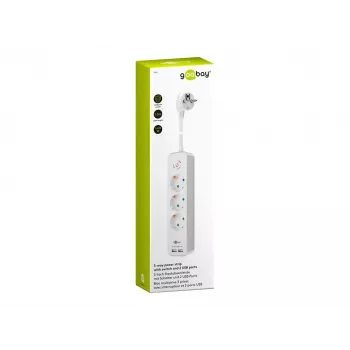 Goobay 3-fach Mehrfachsteckdose mit Schalter und USB, 1,5m Kabel, Typ F