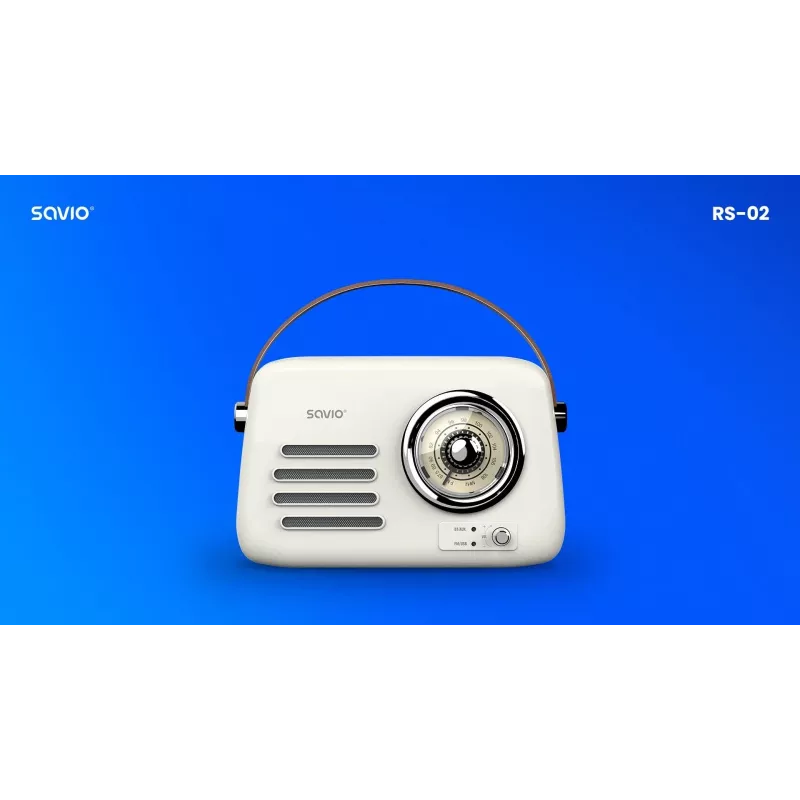 Tragbares Radio SAVIO RS-02 — analoger FM-Tuner, Bluetooth 5.3, USB-Stromversorgung, 3 W, weiß