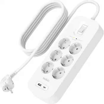 Überspannungsschutz Belkin SRB002VF2M‑V2 — 6 Steckdosen, 2 m Kabel, USB‑C und USB‑A Anschlüsse