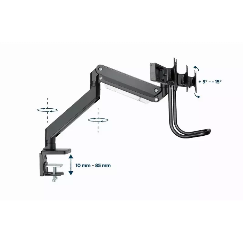 Desk monitor mount GEMBIRD MA-DA3-03, 3-arm, gas spring, VESA 75–100x100, supports 3 displays up to 27 inch, max 18 kg, Schwarz