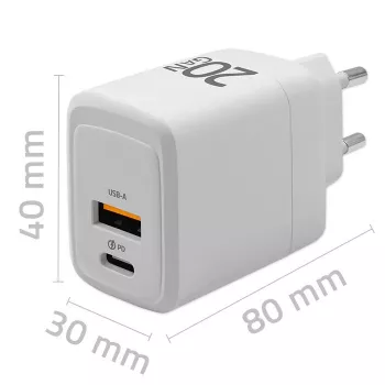 GaN-Ladegerät QOLTEC 51823 20W USB-Netzteil, 5V/20V Ausgang