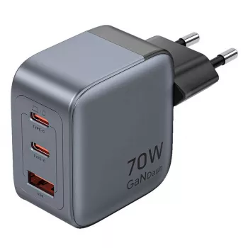 Vention GaN-Ladegerät FEXH0-EU 70W — 2x USB-C + 1x USB-A, PD 70W, 100–240V