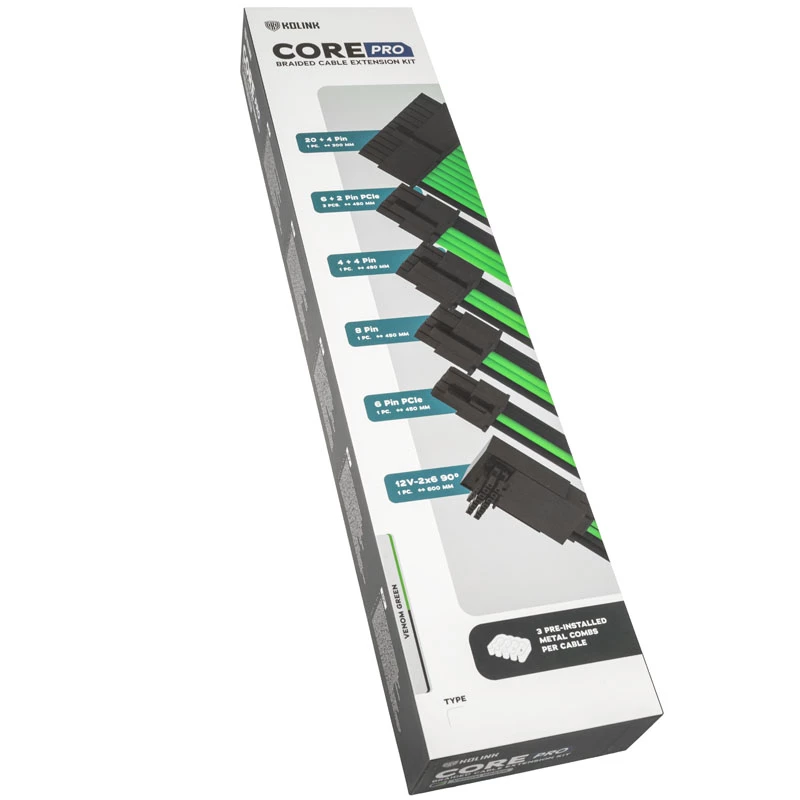 Kabelverlängerungs-Kit Kolink COREPRO-EK-12VT2-GRN 12V 2x6-Pin Type 2 Venom Grün