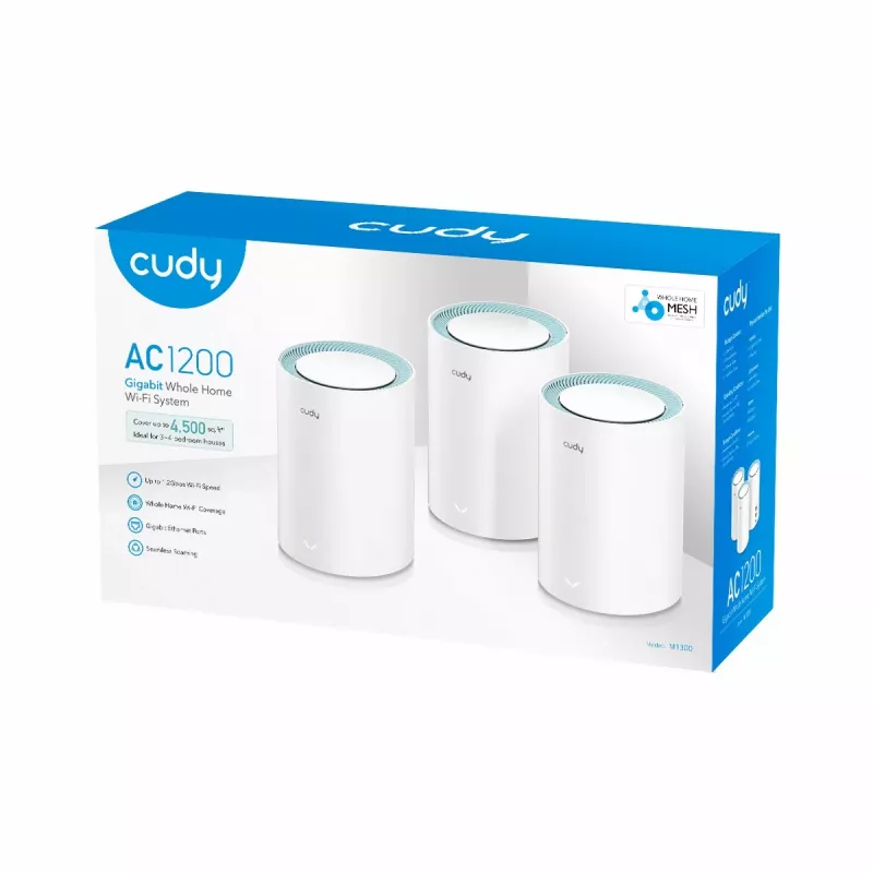 Cudy M1300 3er-Pack Mesh-WLAN-System Dualband (2,4 GHz / 5 GHz) Wi-Fi 5 (802.11ac) Weiß 1 Intern