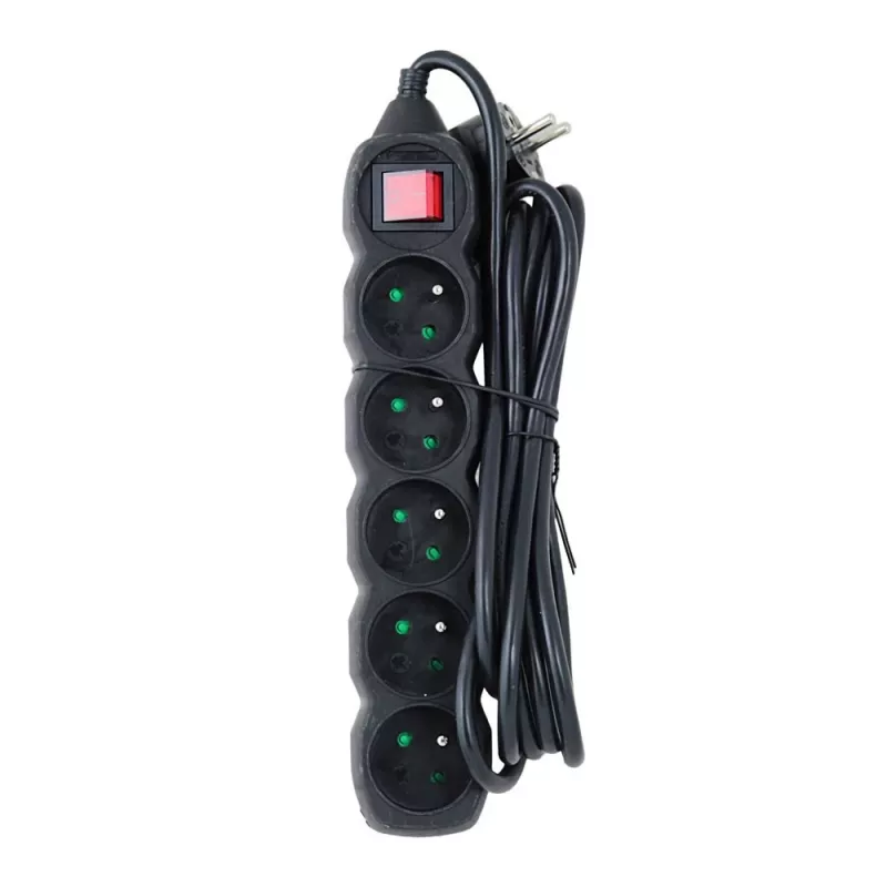 Power-Verlängerung ESPERANZA ELK215K – 3 m Kabel, 5 Typ-E-Schutzkontaktsteckdosen, für den Innenbereich, schwarz