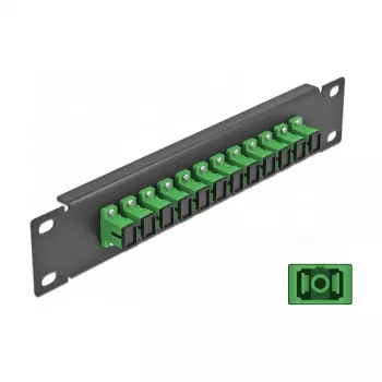 Glasfaser-Patchpanel DeLOCK 10 Zoll 12 Port SC Simplex grün 1U schwarz