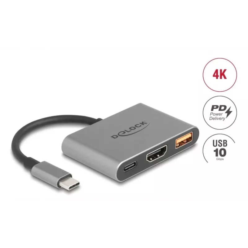 DeLOCK 61071 Videokabel-Adapter 0,1 m USB Type-C USB Type-C USB Type-A HDMI Grau