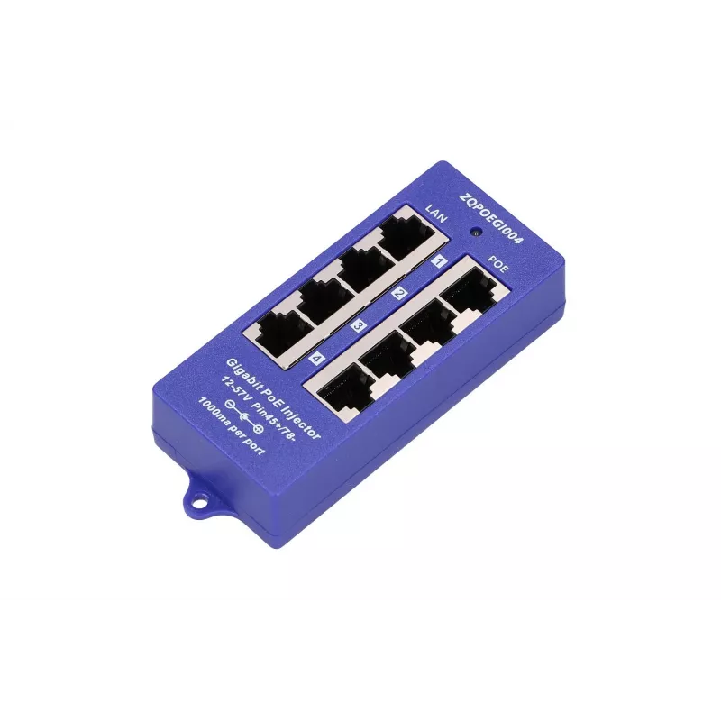 PoE Injector Extralink Gigabit 4-Port, 4x 1000Mb/s RJ45, 48V, Blau/Schwarz