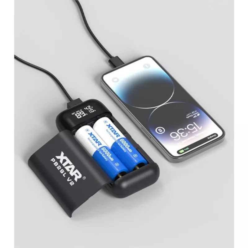 Ladegerät / Powerbank für Li-Ion-Akkus 18650 / 20700 / 21700 Xtar PB2SL V2 schwarz