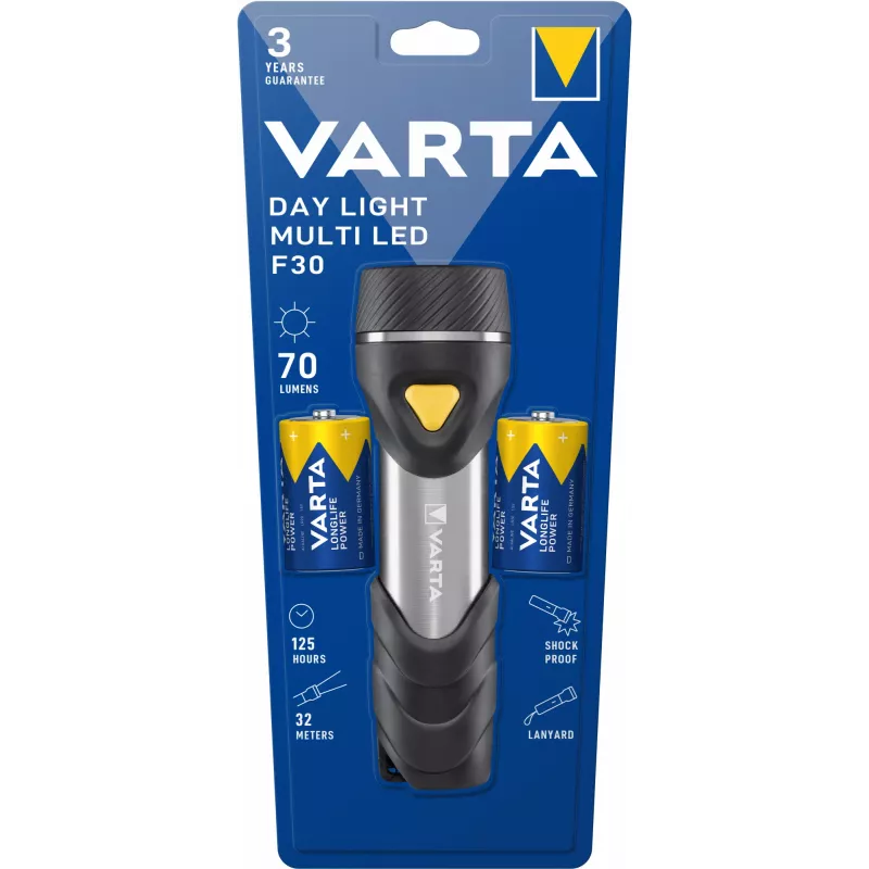 Handtaschenlampe Varta Day Light Multi LED F30 Schwarz Silber Gelb
