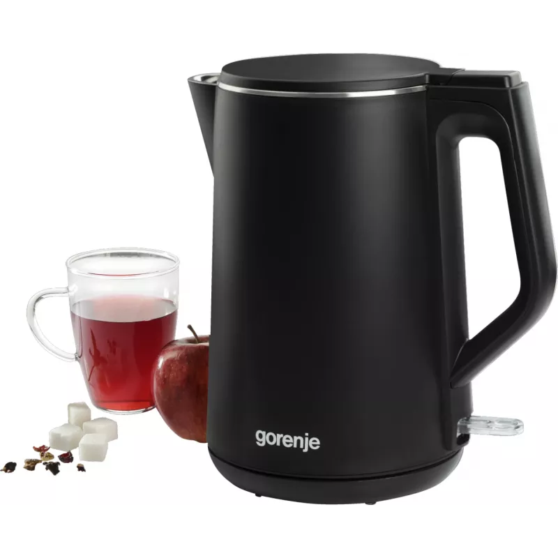 Elektrischer Wasserkocher Gorenje K15DWBK – 1,5 L, 2200 W, schwarz, Tastensteuerung, 360°-Basis