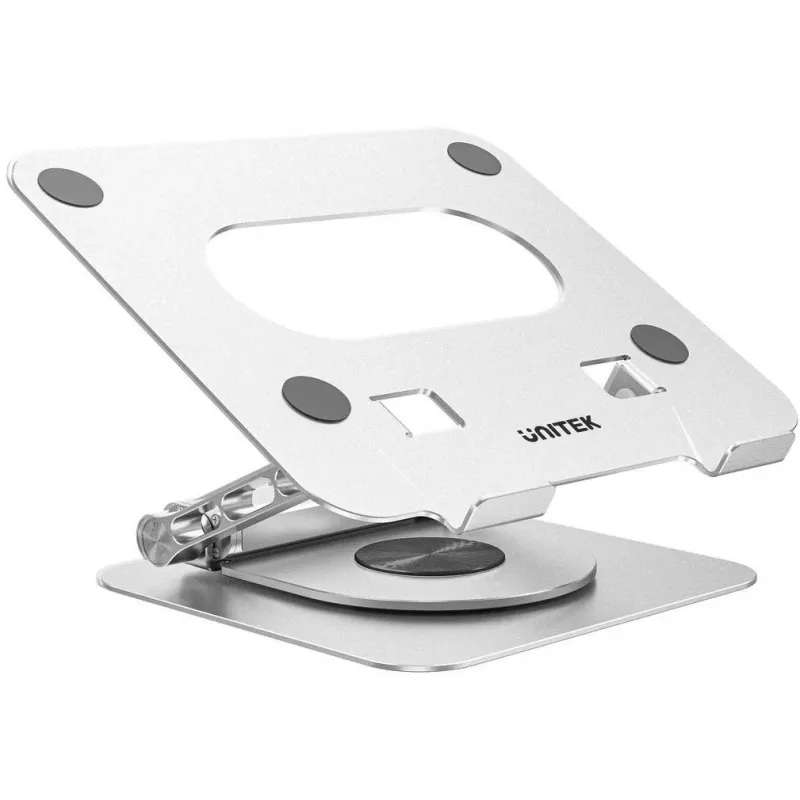 Laptopständer Unitek D1109B01 — verstellbarer Aluminiumständer mit abnehmbarem USB‑C HDMI 4K PD 100W, 2x USB‑A, RJ‑45, für bis zu 17 Zoll