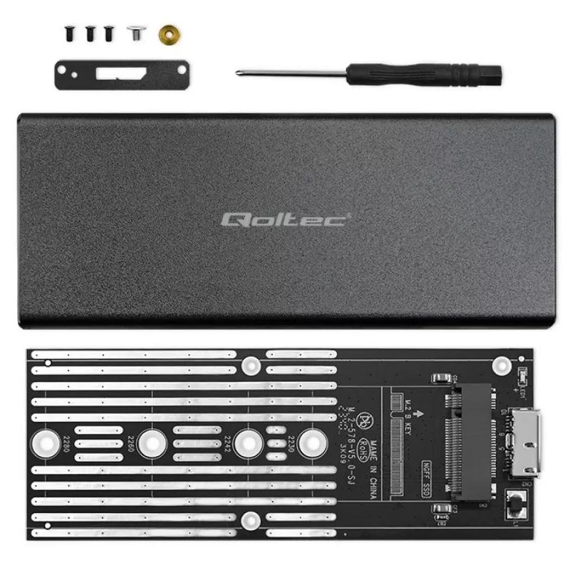 M.2 SATA SSD-Gehäuse QOLTEC 51854 USB 3.0 werkzeuglos