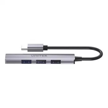 USB-C-Hub Unitek H1208B — 1x USB-A 5 Gbit/s, 3x USB-A 2.0, USB-C-Host, Aluminiumgehäuse, 0,20 m Kabel