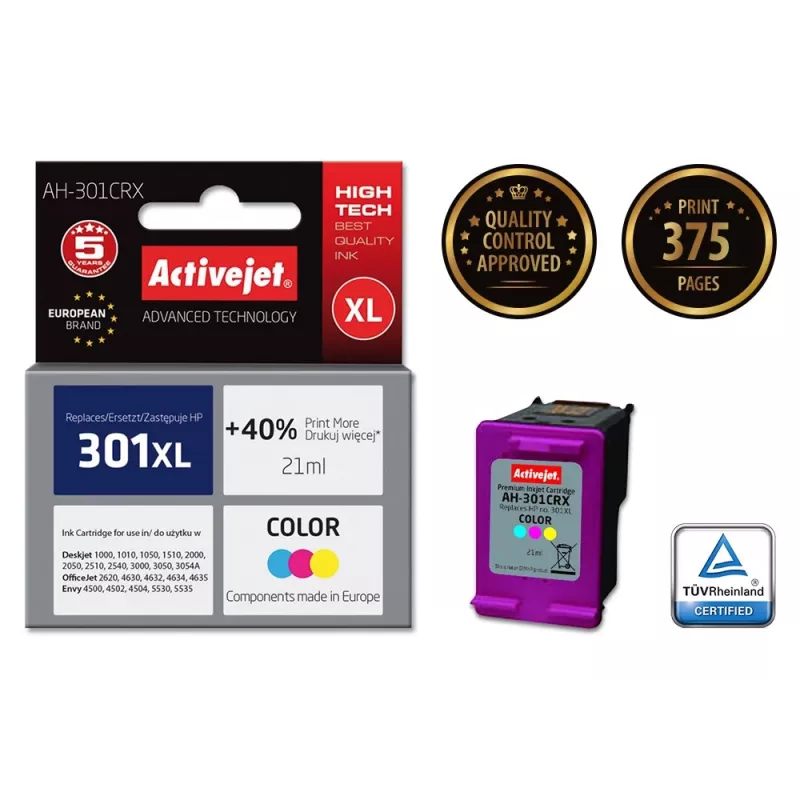 Activejet AH-301CRX Tinte (kompatibel mit HP 301XL CH564EE; Premium; 21 ml; Farbe)