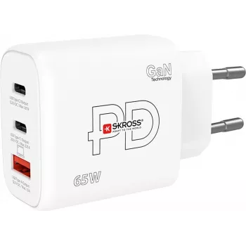 Power charger SKROSS Power Charger 65W PD GaN EU USB‑C 2x — 65W USB‑C GaN-Ladegerät mit zwei USB‑C-Anschlüssen, EU-Stecker