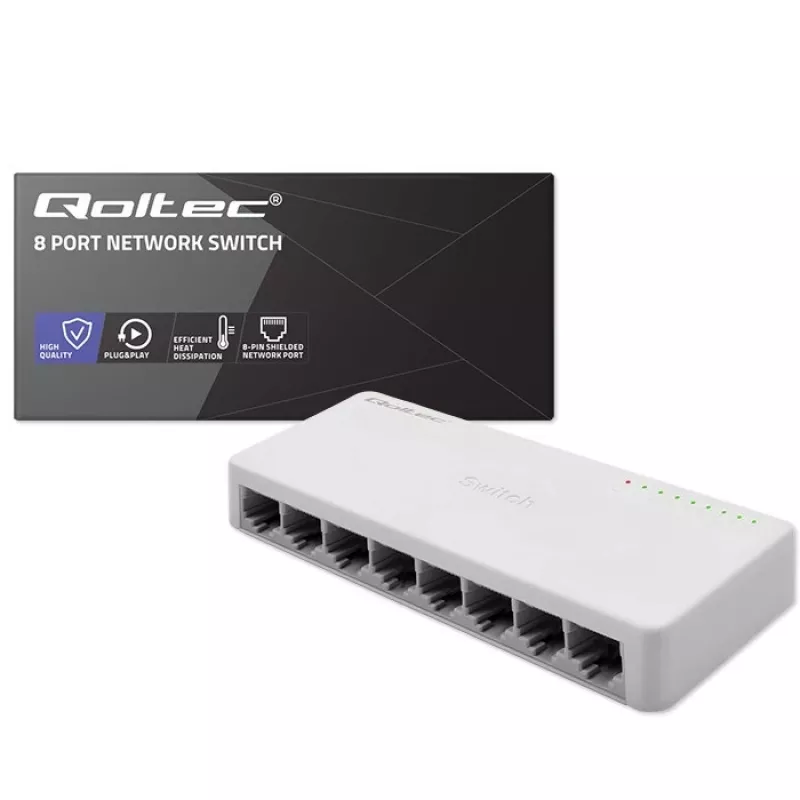 Qoltec Netzwerk-Switch 8xRJ45 Port 1000Mbps LAN