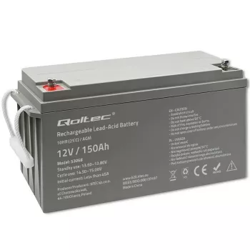 Qoltec 53068 AGM-Batterie | 12V | 150Ah | max. 2250A
