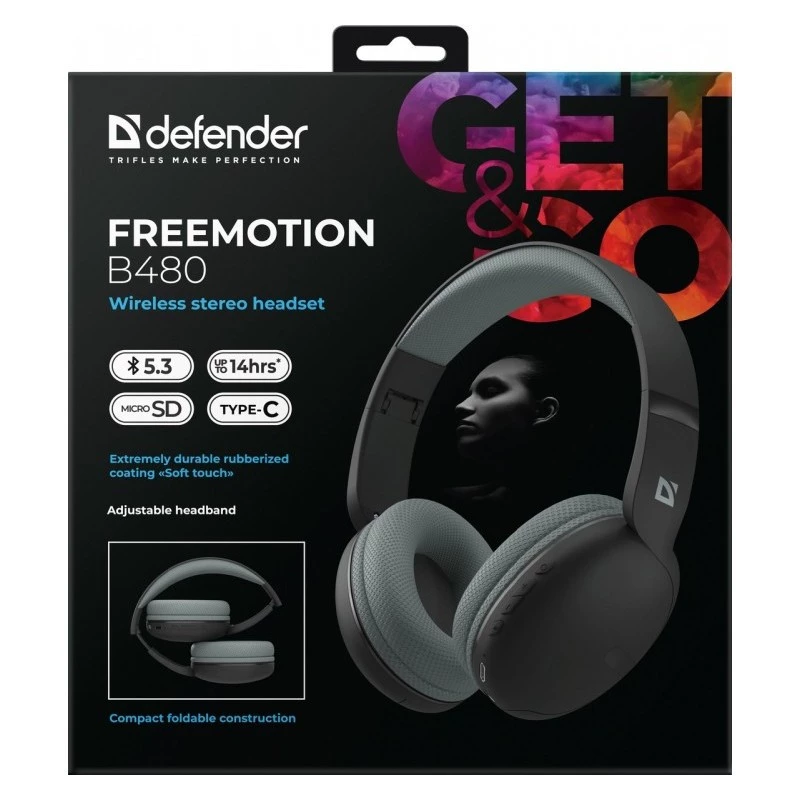 Kabellose Kopfhörer DEFENDER Freemotion B480 — Over-Ear, geschlossen, Bluetooth, 20–20000 Hz, 99 dB, USB-C, AUX