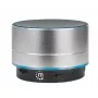 Manhattan Metallic Bluetooth-Lautsprecher, spritzwassergeschützt, Reichweite 10 m, microSD-Kartenleser, Aux 3,5 mm Anschluss, USB-A Ladekabel im Lieferumfang (5V-Ladung), Silber, Drei Jahre Garantie