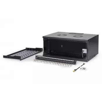 Wandmontierter Schrank DIGITUS SOHO Pro DN-49201-SET — 19 Zoll 4HE, 540x400 mm, IP20, Schlüsselschloss