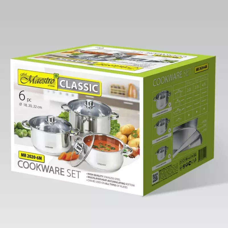MAESTRO MR-2020-6M 6-teiliger Kochtopf-Set, Edelstahl